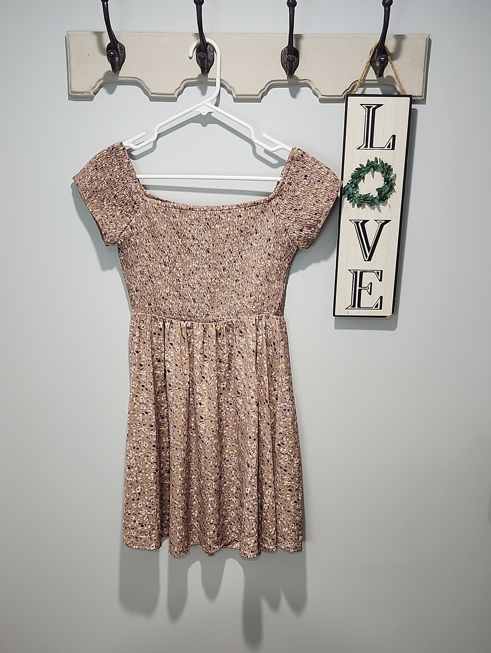 Simplee Floral Smocked Dress Mauve Pink Floral Small